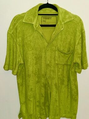 Simon Miller Lime Green Terry Cloth Oversized Button Up Shirt.